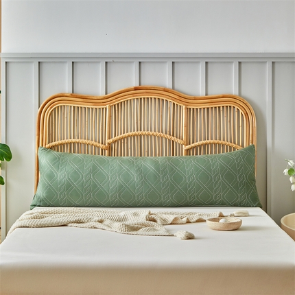 温宁家纺2025新款跨境绗缝化纤水洗棉长枕-菱形格 绿色