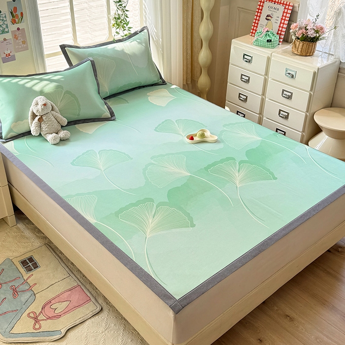 91家纺网 家纺一手货源 找家纺 518家纺 2025新款亲肤舒适A类碳光冰丝抗菌凉席【提供买家秀】席子【提供买家秀】-床笠款 银杏