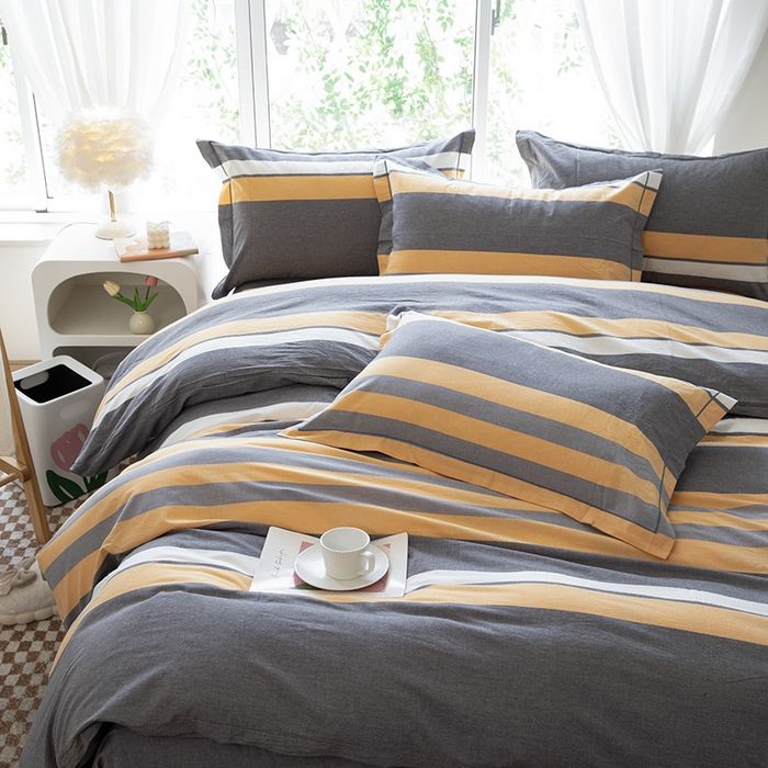 91家纺网 家纺一手货源 找家纺 木易家居 2025新款全棉色织水洗棉四件套 爱情黄