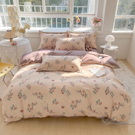 91家纺网 家纺一手货源 找家纺 法式印花四件套2025新款加厚轻奢时尚小清新北欧风床上用品学生宿舍三四件套 法式花意恋