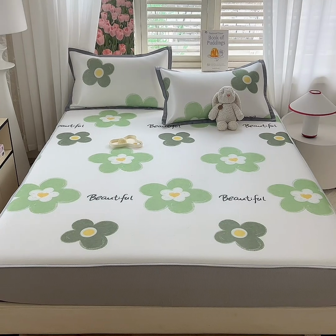 91家纺网 家纺一手货源 找家纺 518家纺 2025新款亲肤舒适A类碳光冰丝抗菌凉席【提供买家秀】席子【提供买家秀】-平铺款 春意