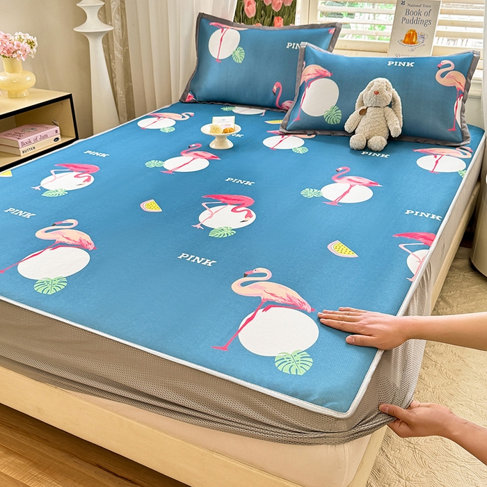 91家纺网 家纺一手货源 找家纺 518家纺 2025新款亲肤舒适A类碳光冰丝抗菌凉席【提供买家秀】席子【提供买家秀】-平铺款 火烈鸟