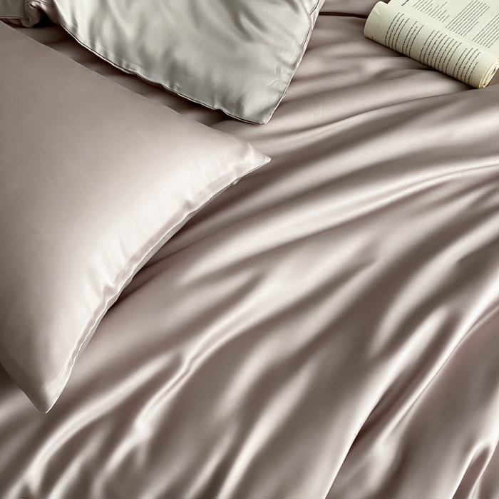 91家纺网 家纺一手货源 找家纺 禾时 2025新款60支兰精天丝轻奢纯色双拼四件套 夜影凝香-霜华银