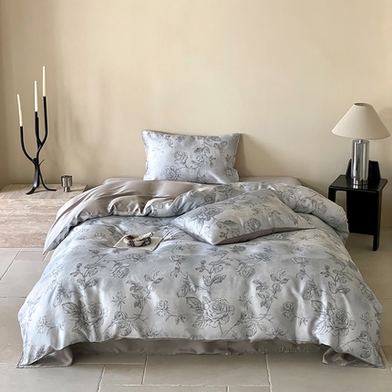 咏绒家纺工厂店 2025新款60S奥地利兰精天丝数码印花暗合简约款系列四件套 夏洛-蓝