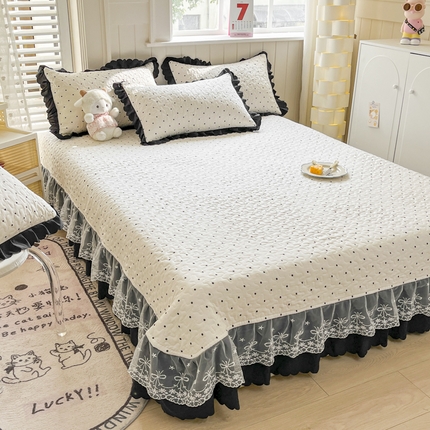 雅眠居 2025新款直播针织棉双层纱夏被床盖四件套空调夏凉被单件三件套 黑白波点