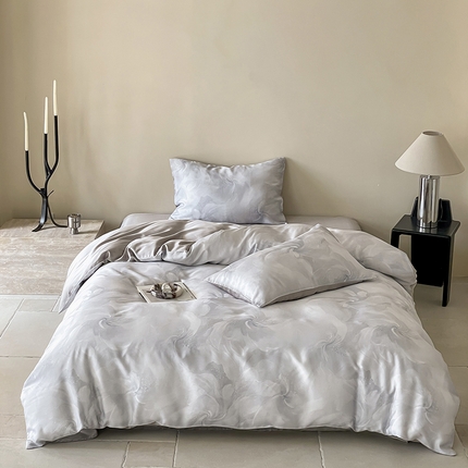 咏绒家纺工厂店 2025新款60S奥地利兰精天丝数码印花暗合简约款系列四件套 莫斯-灰