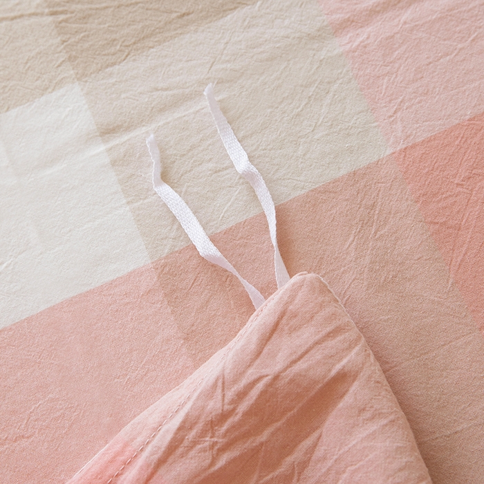 91家纺网 家纺一手货源 找家纺 木易家居 2025新款全棉色织水洗棉四件套 米夕玉大格