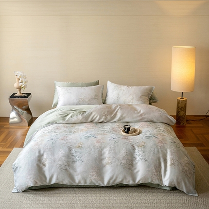 咏绒家纺工厂店 2025新款60S奥地利兰精天丝数码印花暗合简约款系列四件套 栖舟-绿