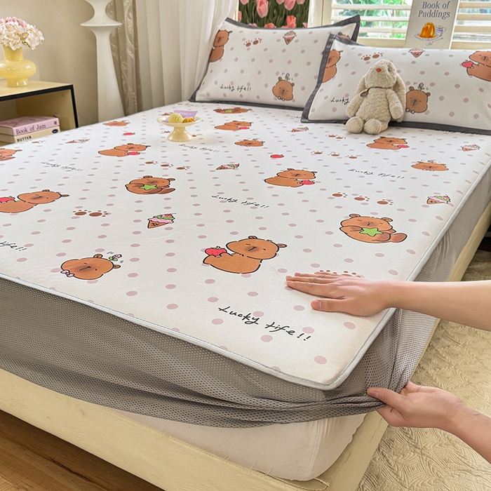 91家纺网 家纺一手货源 找家纺 518家纺 2025新款亲肤舒适A类碳光冰丝抗菌凉席【提供买家秀】席子【提供买家秀】-平铺款 卡皮巴拉