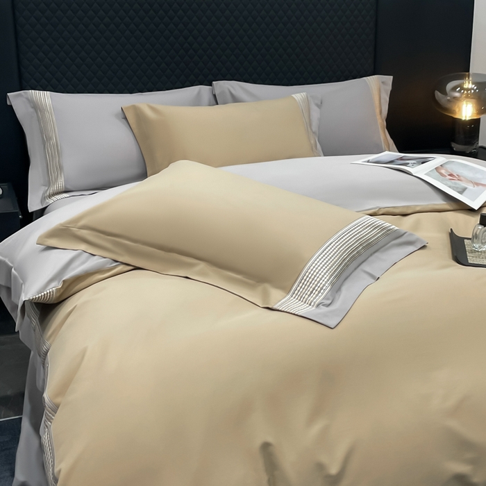 91家纺网 家纺一手货源 找家纺 皇寝世家家居 2025新款100支长绒棉磨毛四件套纯棉全棉冬保暖床单加厚床上被套-欧文系列 杏色