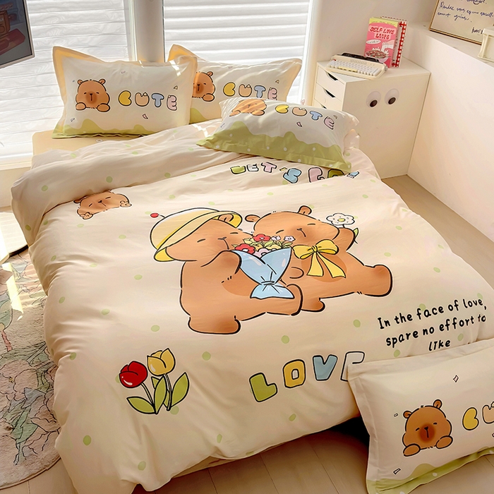 91家纺网 家纺一手货源 找家纺 2025新款原创设计卡皮巴拉全棉四件套-有作品登记证书 波点巴拉