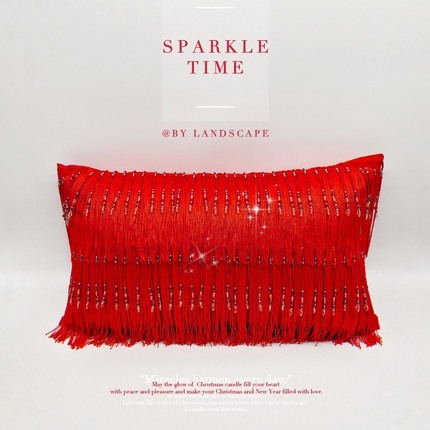 新款婚庆大红全棉100支珠帘流苏抱枕-珠联璧合 珠联璧合