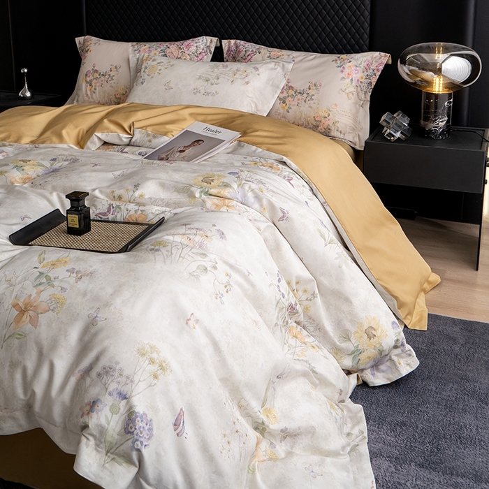 91家纺网 家纺一手货源 找家纺 皇寝世家家居 2025新款60S新疆长绒棉数码印花全棉床上四件套纯棉床品套件 蝶舞