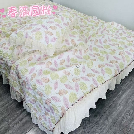 希朵2025新款凉感丝小冰柠床盖三件套 春满园粉