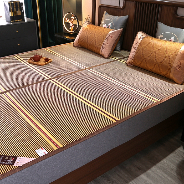 91家纺网 家纺一手货源 找家纺 鸣创 2025新款碳光竹席艾草驱蚊凉席草席藤席 精品木纹