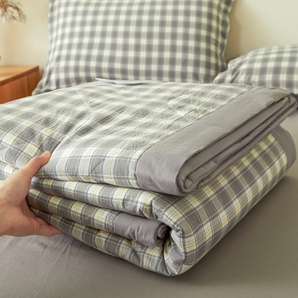 2025新款A类色织新疆棉抗菌夏被棉花被 格韵灰