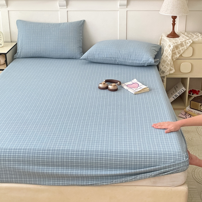 91家纺网 家纺一手货源 找家纺 2025新款全棉水洗棉套件-单床笠 春野兰