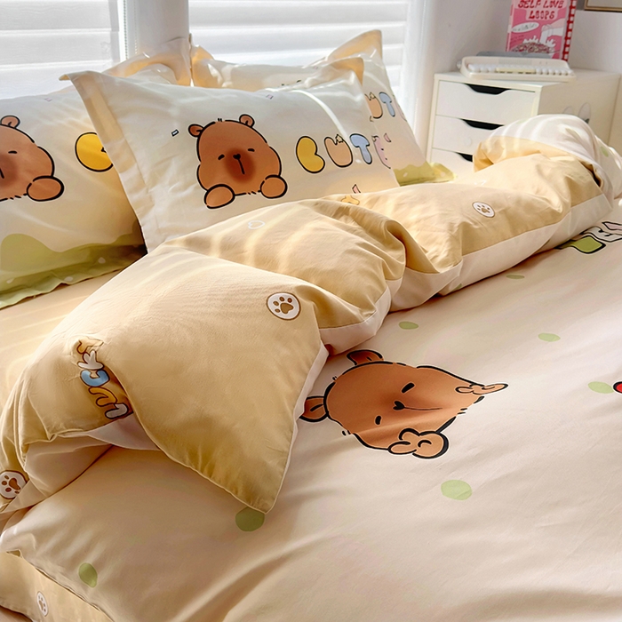 91家纺网 家纺一手货源 找家纺 2025新款原创设计卡皮巴拉全棉四件套-有作品登记证书 波点巴拉