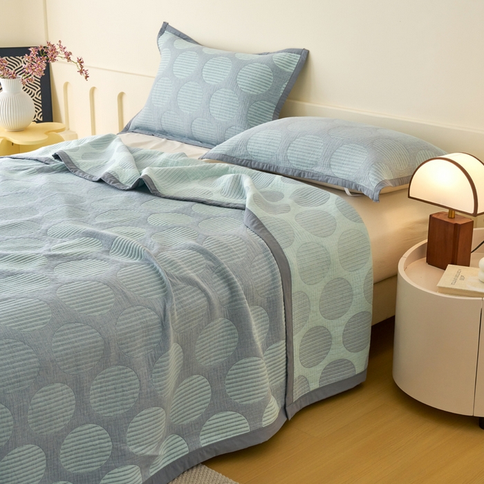 91家纺网 家纺一手货源 找家纺 棠薇家纺  2025新款北欧风盖毯毛巾被 圆点生活