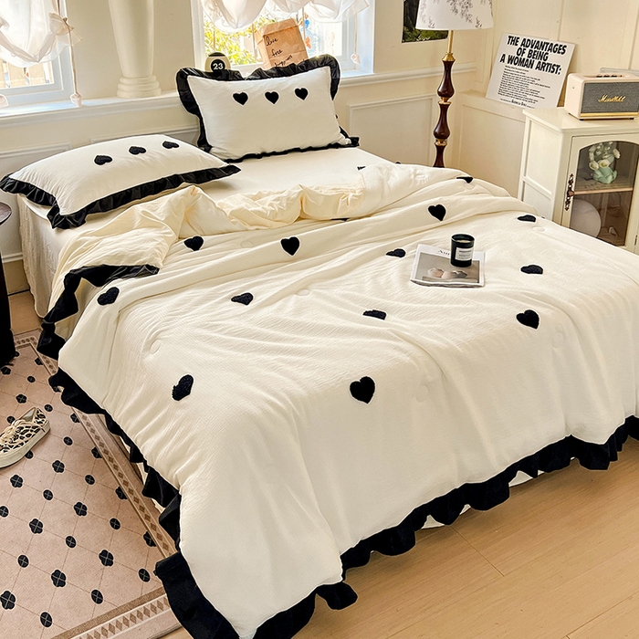 91家纺网 家纺一手货源 找家纺 梦之岛 2025新款韩版小泡泡水洗棉毛巾绣四件套-蝶梦 蝶梦爱心-奶白