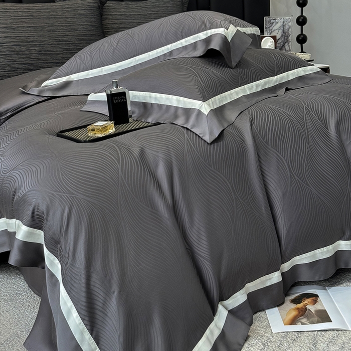 91家纺网 家纺一手货源 找家纺 若未家居 LOVEWE HOUSE 2025新款天丝提花套件撞色轻奢风四件套-天丝布拉格 天丝布拉格 玄灰