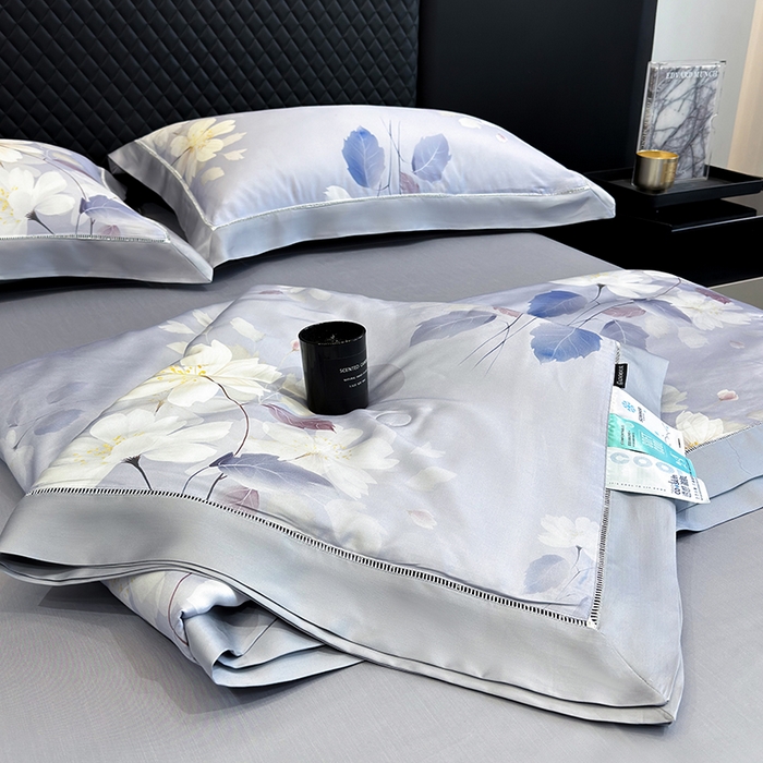 91家纺网 家纺一手货源 找家纺 若未家居 LOVEWE HOUSE 2025新款兰精天丝印花夏被及夏被四件套 紫郁气氛（床单款+床盖款）