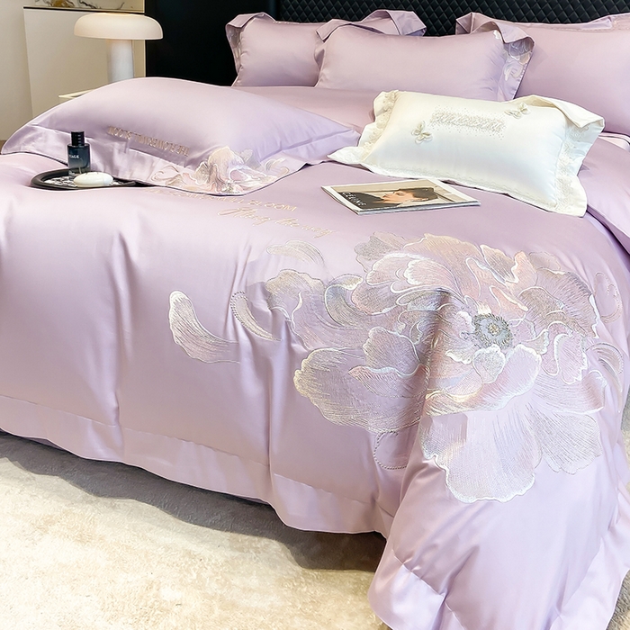 91家纺网 家纺一手货源 找家纺 星蕴家纺 2025新款100支澳棉正宗长绒棉四件套-绽放 绽放 优雅紫