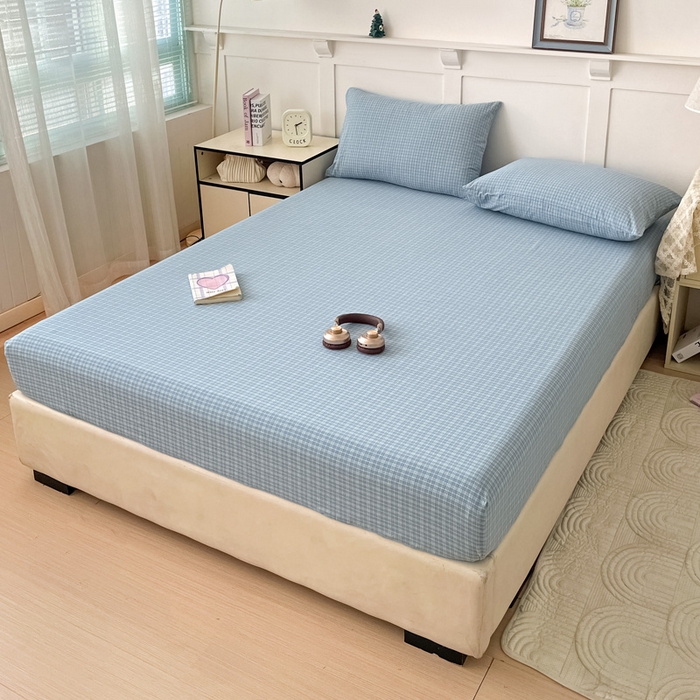 91家纺网 家纺一手货源 找家纺 2025新款全棉水洗棉套件-单床笠 春野兰