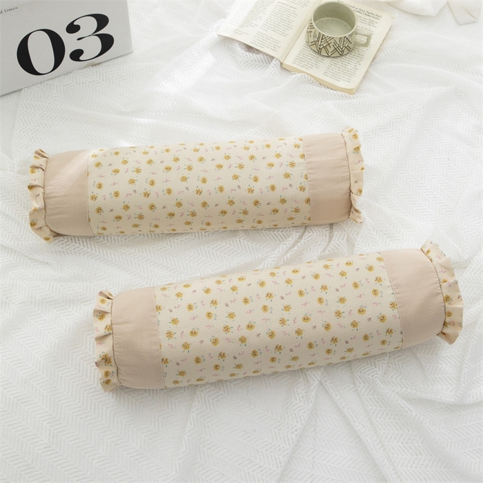 91家纺网 家纺一手货源 找家纺 织布人2025新款荞麦枕全棉小碎花圆柱枕颈椎枕牵引反弓拉伸颈椎枕头  全棉颈椎圆柱枕-绿野浅黄【荞麦壳】 12*46*8cm