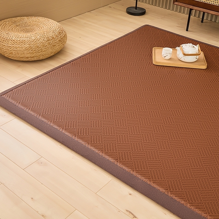 91家纺网 家纺一手货源 找家纺 绒艺席业 2025新款PE藤席地垫 饼干花 咖色