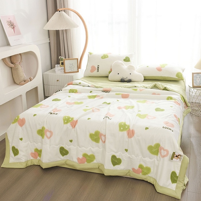 91家纺网 家纺一手货源 找家纺 红日子纺织品 2025新款棉麻夏被四件套 浪漫爱心