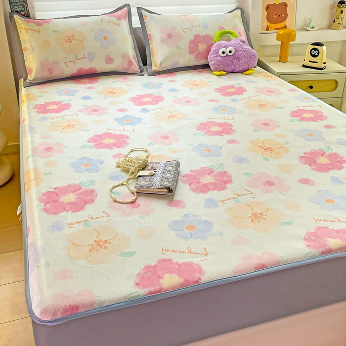 91家纺网 家纺一手货源 找家纺 金盛纺 2025新款A类数码印花冰丝席-床笠款 天女散花