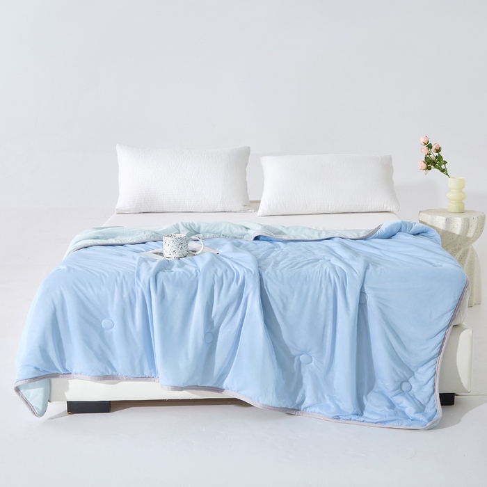 91家纺网 家纺一手货源 找家纺 丝薇雅 2025新款凉感丝夏被冰淇淋夏凉被 圆圈天蓝