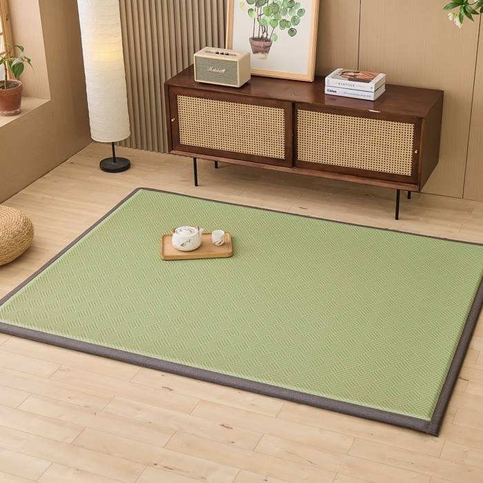 91家纺网 家纺一手货源 找家纺 绒艺席业 2025新款PE藤席地垫 饼干花 绿色