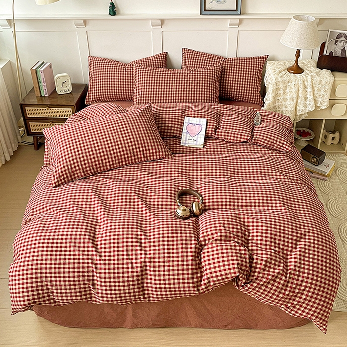 91家纺网 家纺一手货源 找家纺 大柏树 2025新款全棉水洗棉套件-床单四件套 云素红