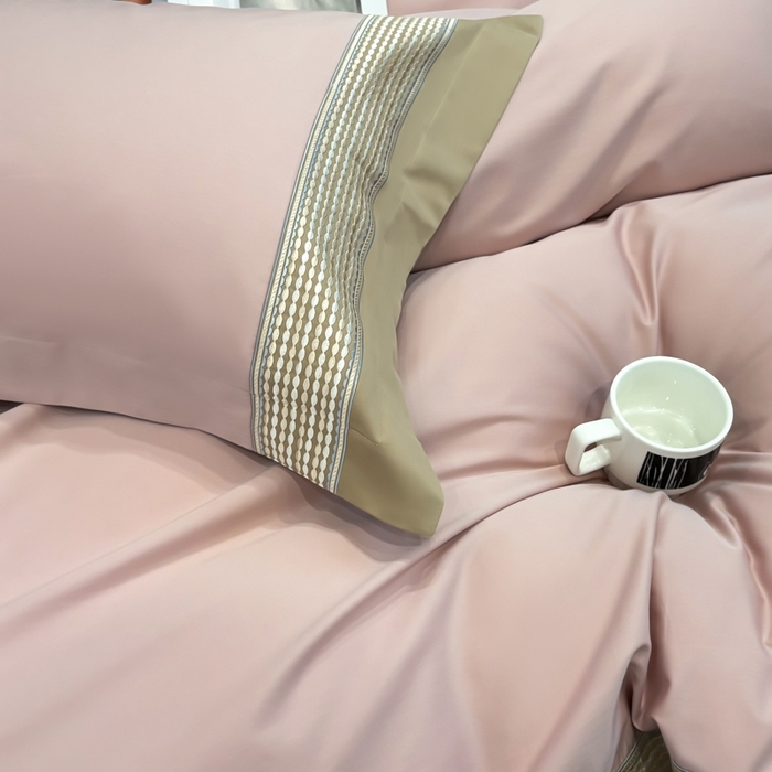 91家纺网 家纺一手货源 找家纺 皇寝世家家居 2025新款100支长绒棉磨毛四件套纯棉全棉冬保暖床单加厚床上被套-欧文系列 粉金