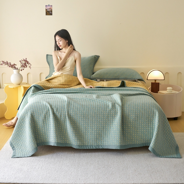 91家纺网 家纺一手货源 找家纺 棠薇家纺  2025新款北欧风盖毯毛巾被 星空绿