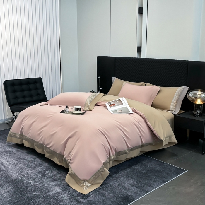 91家纺网 家纺一手货源 找家纺 皇寝世家家居 2025新款100支长绒棉磨毛四件套纯棉全棉冬保暖床单加厚床上被套-欧文系列 粉金