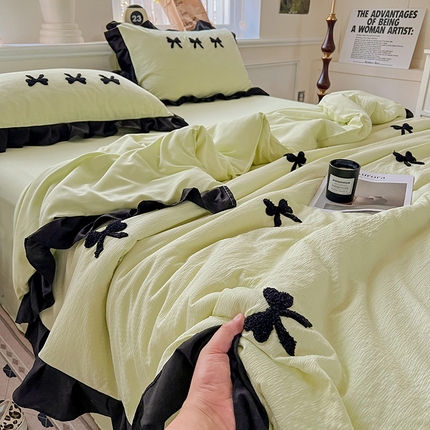 91家纺网 家纺一手货源 找家纺 （总）梦之岛 2025新款韩版小泡泡水洗棉毛巾绣四件套-蝶梦