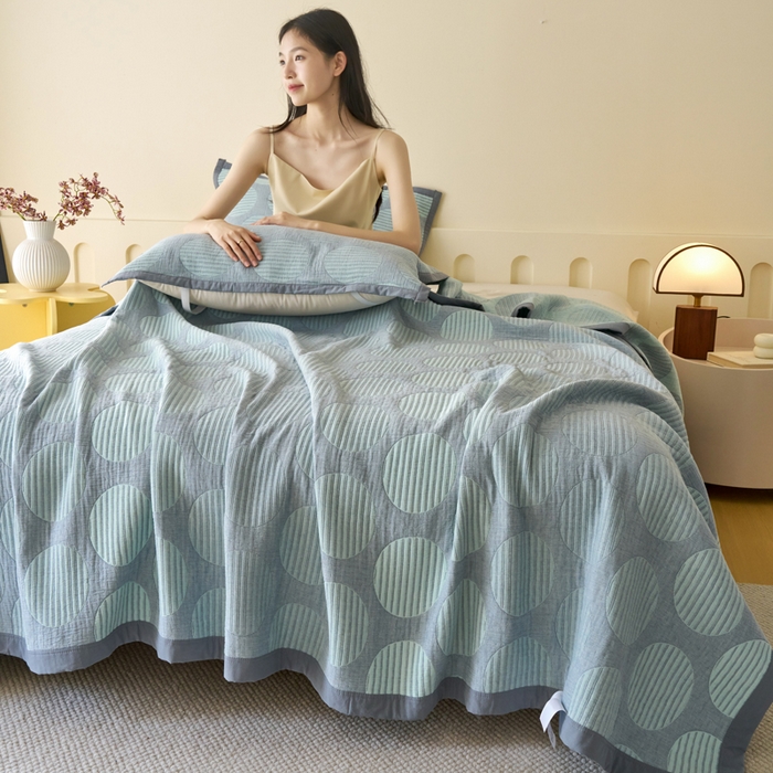 91家纺网 家纺一手货源 找家纺 棠薇家纺  2025新款北欧风盖毯毛巾被 圆点生活