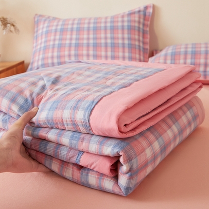 2025新款A类色织新疆棉抗菌夏被棉花被 格韵粉