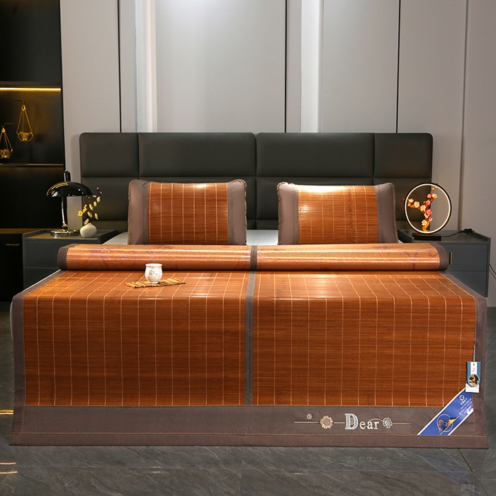 91家纺网 家纺一手货源 找家纺 森璐家纺 2025新款茶香养生竹席藤席草席冰丝席凉席子 2.6镜面对接席-反面冰丝