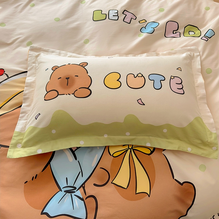 91家纺网 家纺一手货源 找家纺 2025新款原创设计卡皮巴拉全棉四件套-有作品登记证书 波点巴拉