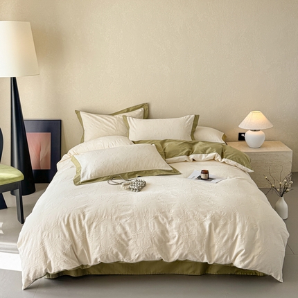 若未家居 LOVEWE HOUSE 2025新款50S色织空气层水洗大提花全棉四件套 梦蝶-春日白