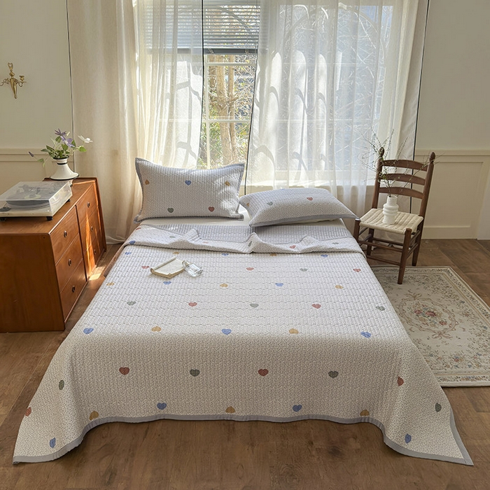 91家纺网 家纺一手货源 找家纺 美优兰 2025春夏新款双面天丝高温砂洗床盖 多彩甜心