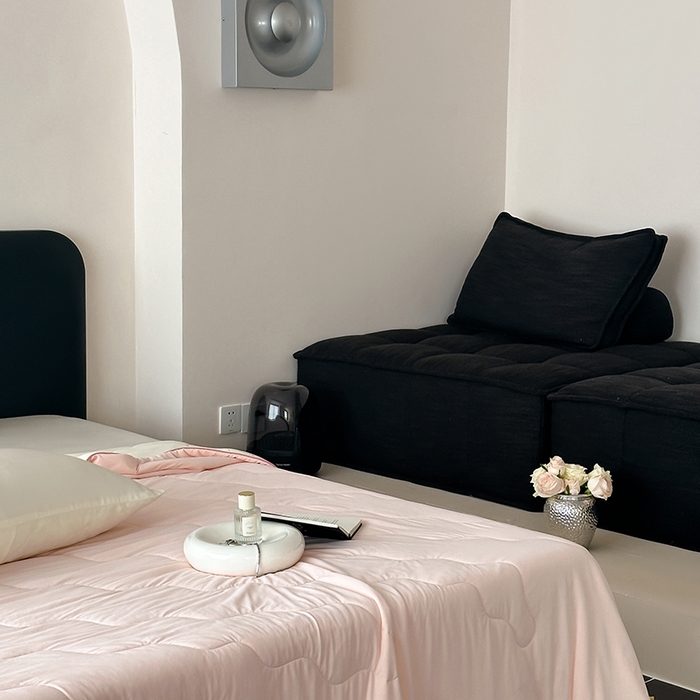 91家纺网 家纺一手货源 找家纺 时年家纺 2025新款升级版180克高定即刻凉感夏被 奶油粉