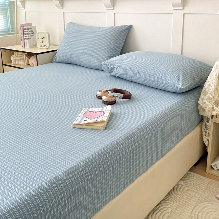 91家纺网 家纺一手货源 找家纺 2025新款全棉水洗棉套件-单床笠 春野兰