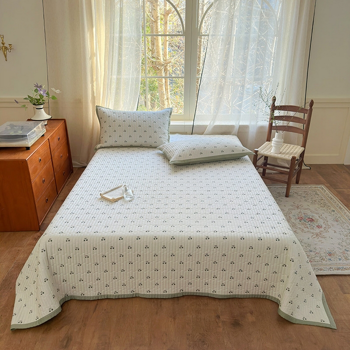 91家纺网 家纺一手货源 找家纺 美优兰 2025春夏新款双面天丝高温砂洗床盖 元气樱桃绿