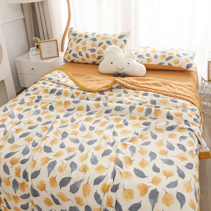 91家纺网 家纺一手货源 找家纺 红日子纺织品 2025新款棉麻夏被四件套 漫花-黄