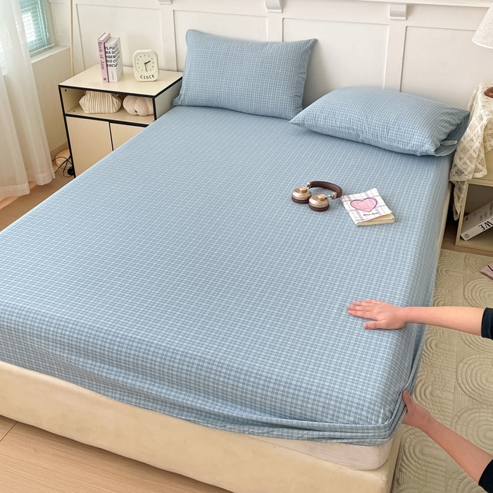 91家纺网 家纺一手货源 找家纺 2025新款全棉水洗棉套件-单床笠 春野兰